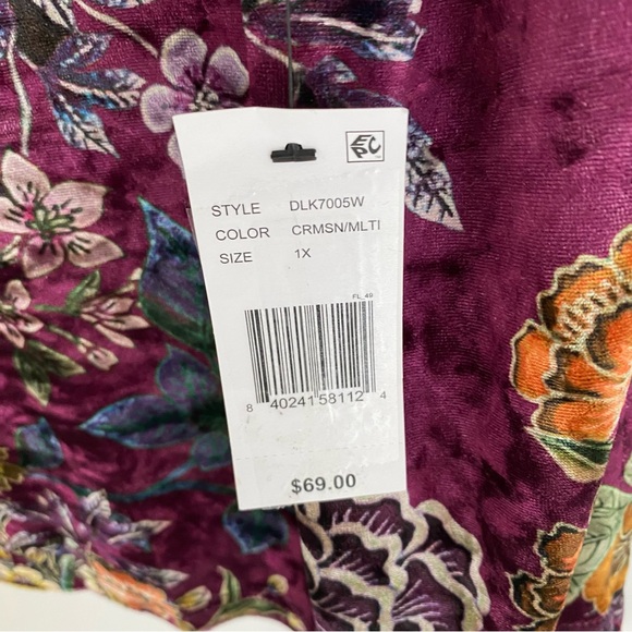 Calessa Velvet Knit Floral Print V Neck 3/4 Sleeve Tunic SZ 1X NEW - Picture 8 of 8